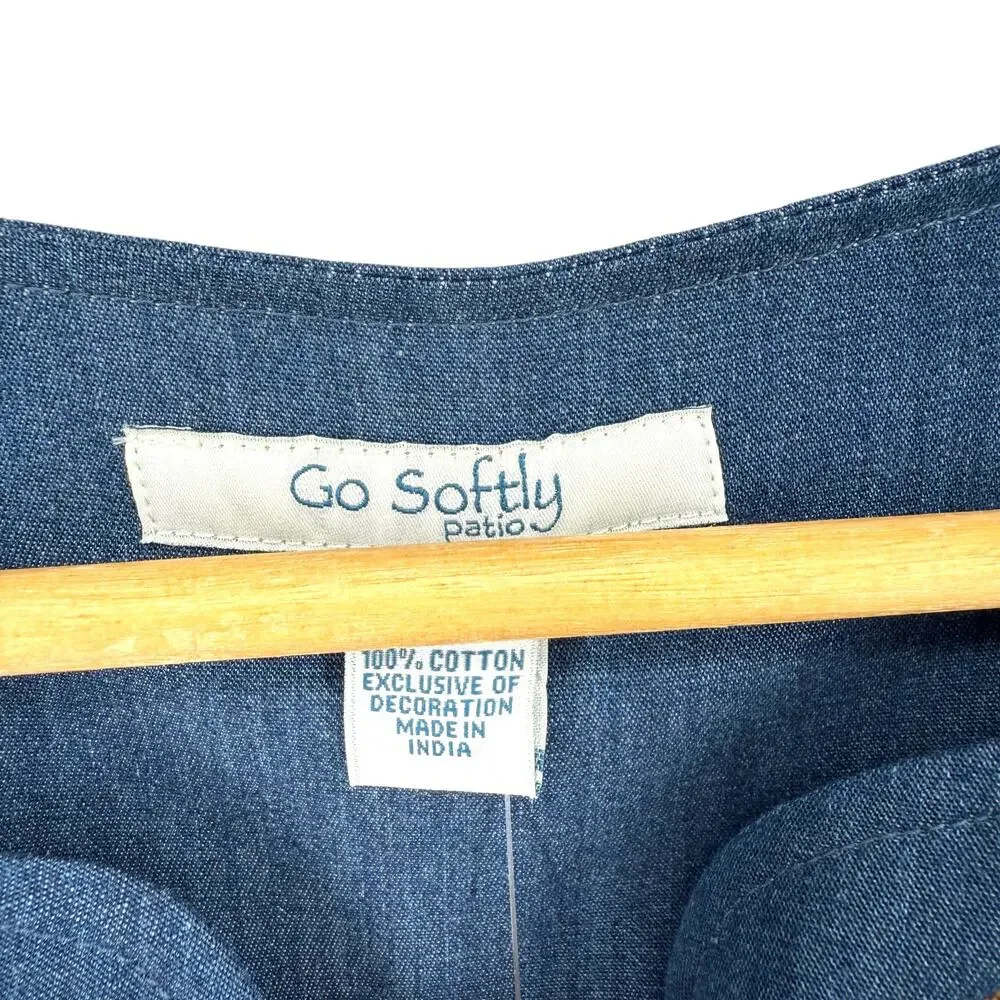 Go Softly Denim Embroidered Turtle Shell Patio Dress Sz XL Sea Life Full Zip - Picture 8 of 10